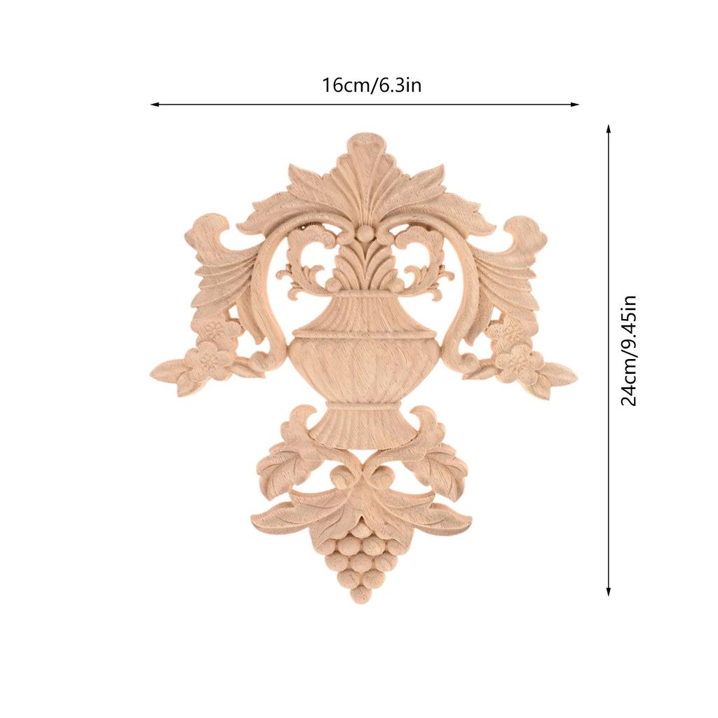 1PC Wood Appliques Onlays Center Wooden Carved Decal Unpainted Decorative Carving for Door Wall Cabinet Bed Sofa DIY Furniture