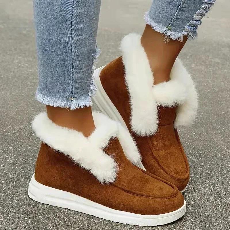 New Ladies Slip On Comfortable Ankle Boots Women Winter Warm Plush Fur Snow Boots Suede ShoesFemale Footwear Botas Femininas