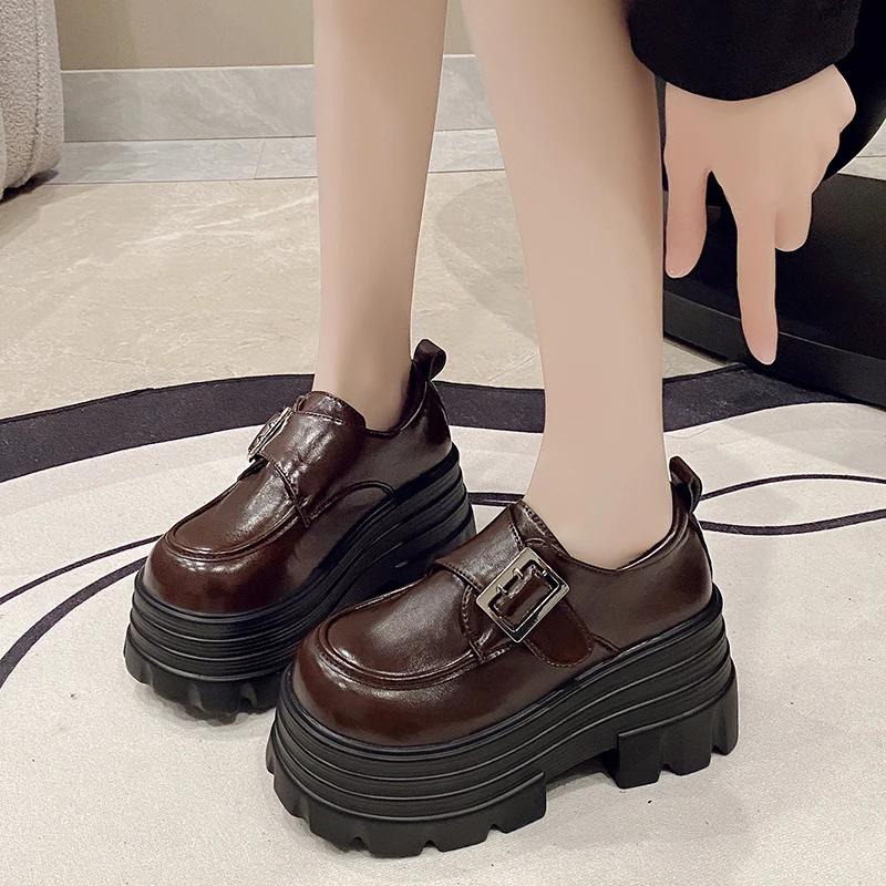 9CM Heels Chunky Sneakers  Spring Women Shoes Comfortable Casual Leather Shoes  Platform Sports Sneakers