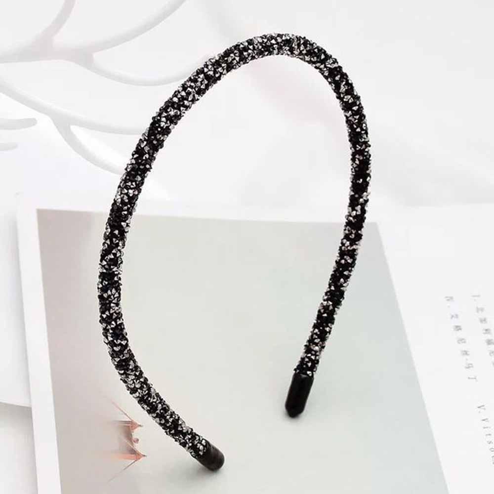 Korea Simple Crystal Rhinestone Headwear Soft Headhoop Headband Beads Bezel Hairband
