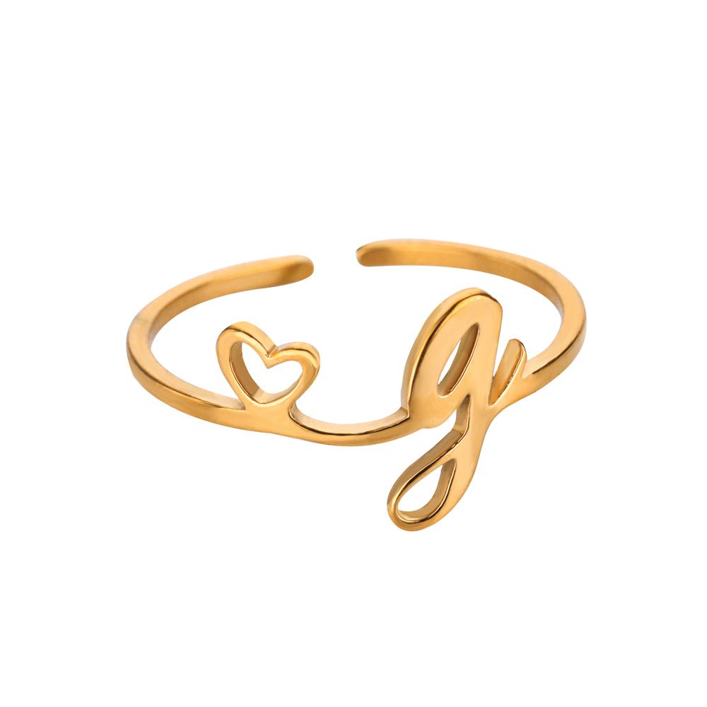 Tiny Initial Letter Rings For Women Gold Color  Stainless Steel Hollow Heart A-Z Initial Letter Ring Wedding Christmas Jewelry