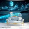 2D Magical Moonlit Beach Tapestry, Blue Glow Ocean Scenery Background