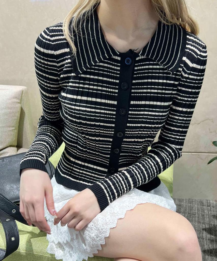 WEGO PHILLY Cardigan Spring Korean Size Black Multi-Striped Top, Knit, Outfit, Girly, Casual, Cute, Style, Gift, Present, Spring, Autumn, Winter,