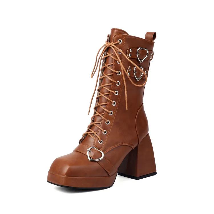 

Мода Новые Ретро Перекрестные Ремни Пряжка Металлическая Заклепка Короткие Ботинки Европейский Американский Повседневный Панк Стиль Толстый Каблук Мотоциклетные Ботинки 34-46 46