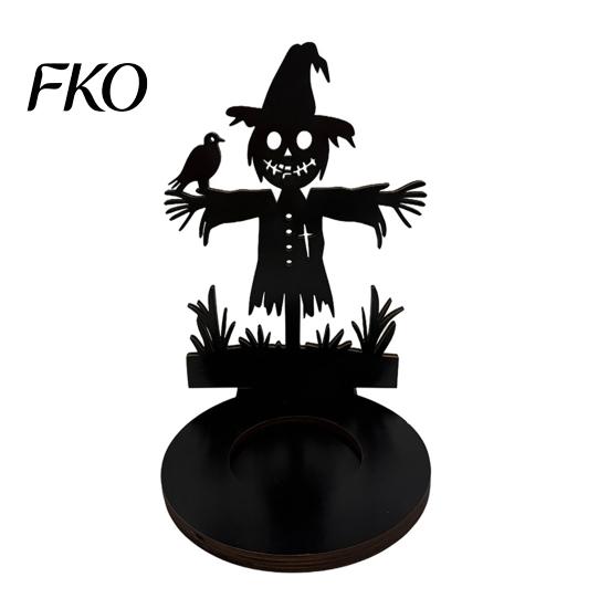 Decorative Tealight Candle Holder Halloween Wooden Holder, Black Hollow Crow Spider Display Stand, Gothic Silhouette Tabletop Decor for Home