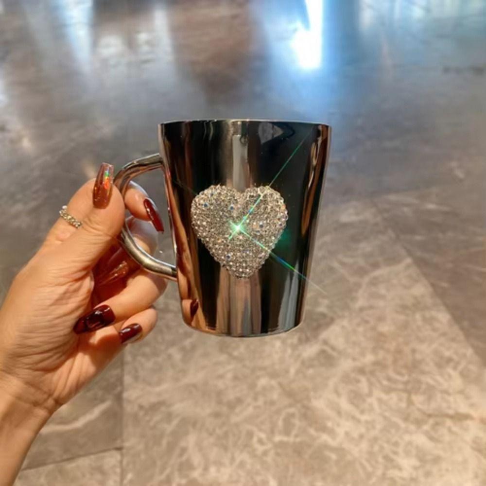 Creative Sparkling Water Cup Stainless Steel Rhinestone Studded Cup Modern Glass Cup  Home Use