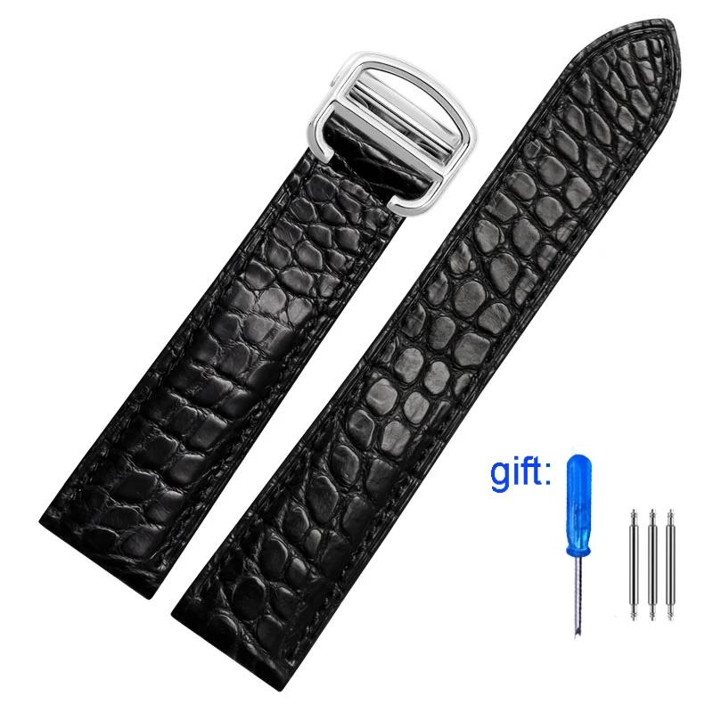 Alligator Leather Strap For Cartier Solo Tank London Genuine Leather Black Brown Watch Band Men Women 16mm 18mm 20mm 22mm 24mm