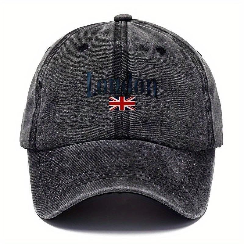 Unisex Vintage Baseball Cap With "London" Embroidery & Union Jack Flag Design - Breathable, Lightweight Fabric For Outdoor Trave