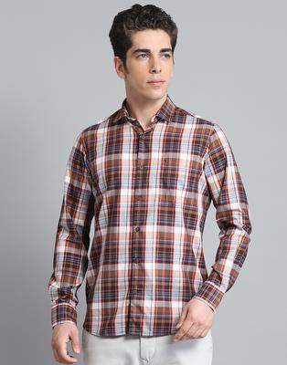 Mens Checks Brown Collar Neck Full Sleeve Shirt