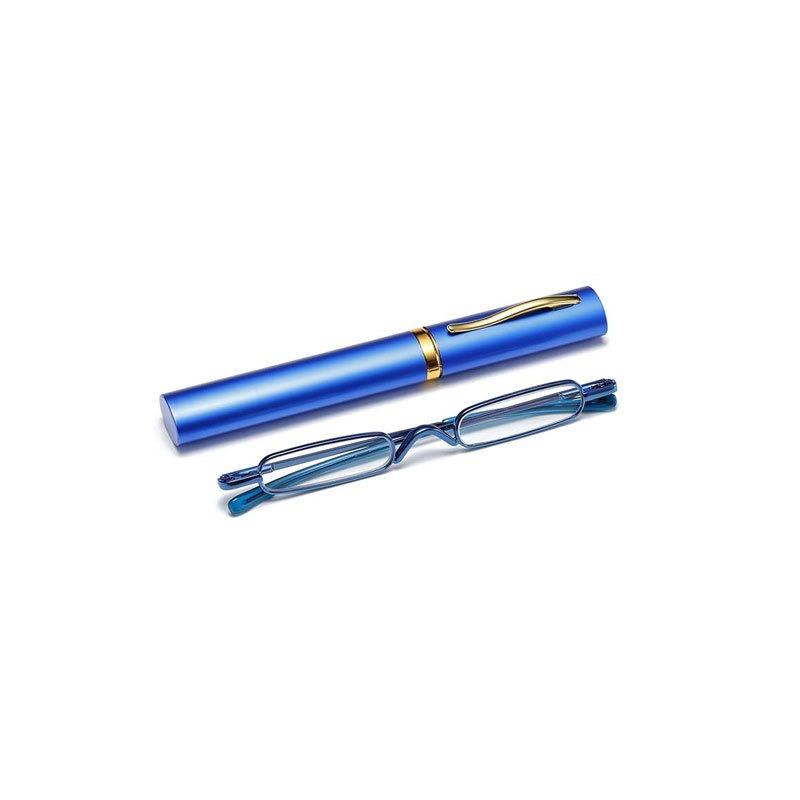 

Модный портативный мини-держатель для ручек, очки для чтения, металлическая оправа высокой четкости, ультратонкие, легкие, мужские, женские, очки для пресбиопии +400 degrees синий