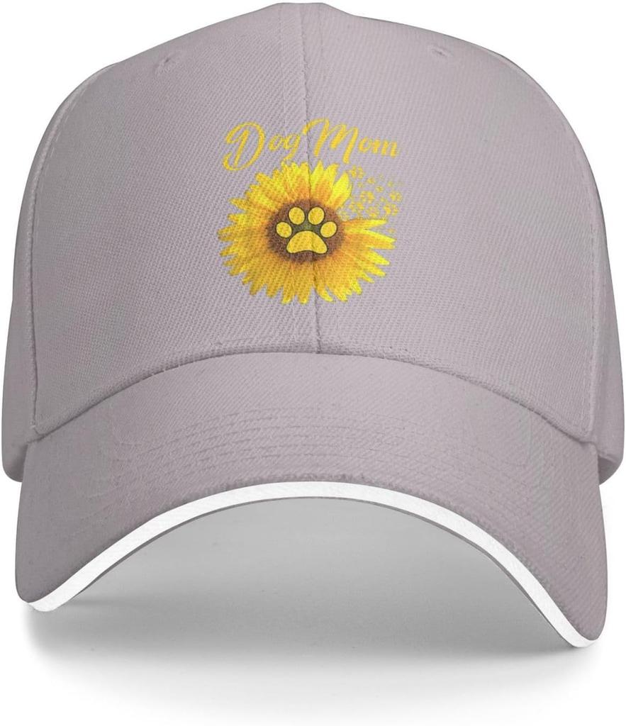 Dog Mom Sunflower Paw Print Baseball Cap Unisex Adjustable Polyester Casual Summer Sun Protection Hat