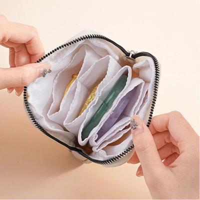 Portable Leather Storage Bag Multifunctional Solid Color Zipper Case Multi-Compartment Small Wallet Outdoor