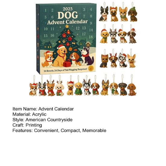 2025 Hunder Adventskalender med Akrylleker 24-dagers Nedtellingskalender Interaktiv Julegave til Barn og Hundeeiere