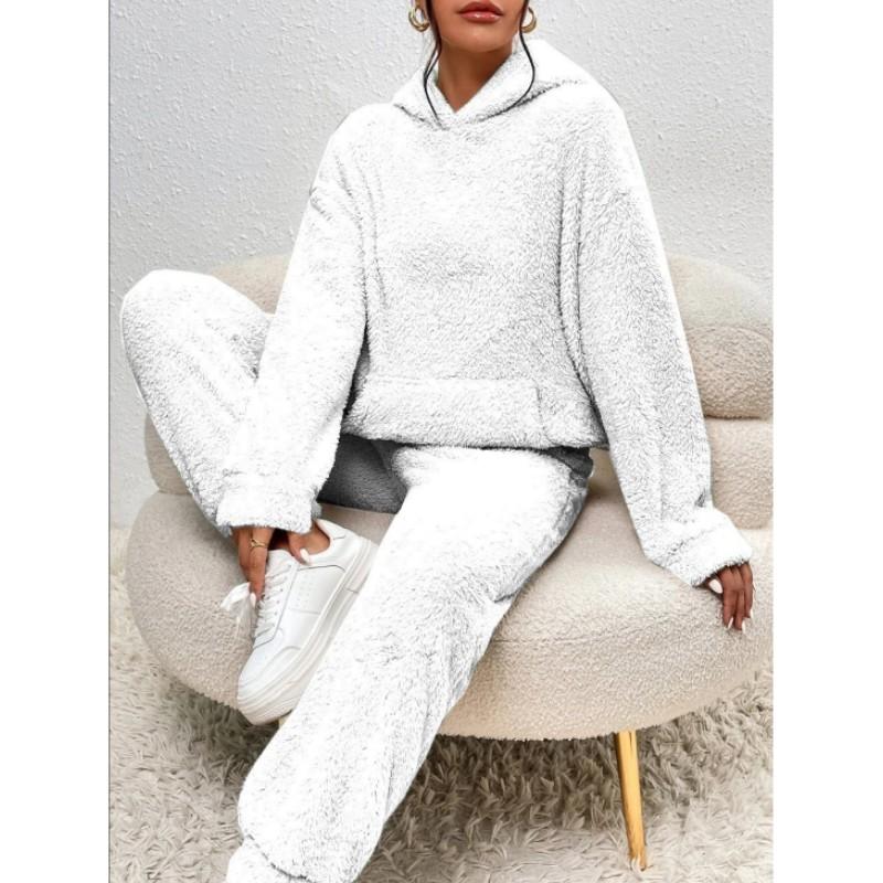 Women Autumn Winter Casual Hooded Sweatshirt + Leg Pants 2 Piece Set Warm Plus Size Trousers Suit Female Outfit