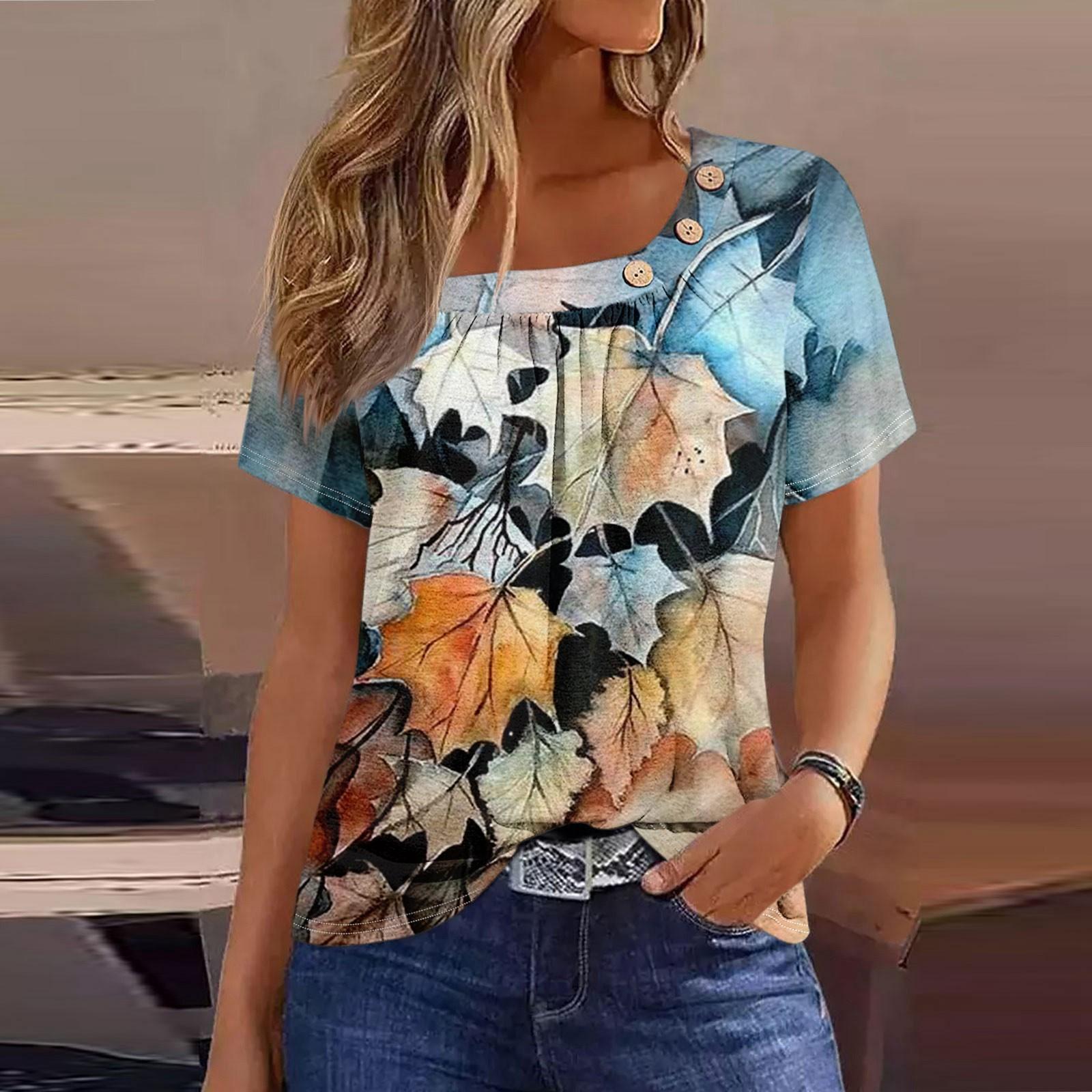 

Женская мода с принтом и круглым вырезом, повседневная футболка с короткими рукавами, топ XL жёлтый