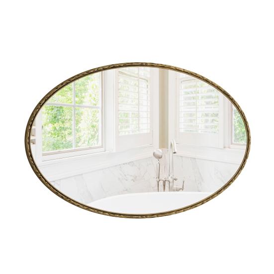 Bathroom Mirror Iron Art Oval Retro Mirror, Effect Wall Hanging Restroom Suitable for Bathroom, Bedroom, Living Room (Golden)