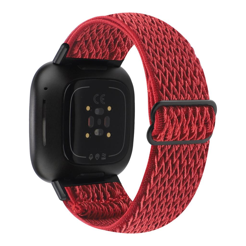 For Fitbit Versa 4/Sense 2 Stretchy Nylon Watch Band Wave Pattern Elastic Braided Replacement Strap