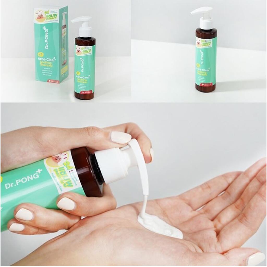 Dr.PONG+ 4T Acne Clear Soothing Shampoo, Tree Tea Oil, Salicylic Acid (BHA), 140 Ml. X 1 / 3 Pcs