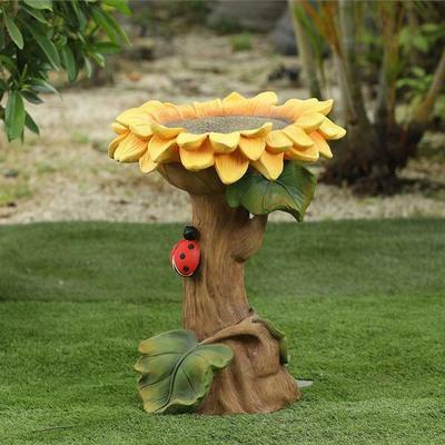2024 New Polyresin Sunflower Bird Bath Garden Ornament with Ladybutt Yard Lawn Decoration