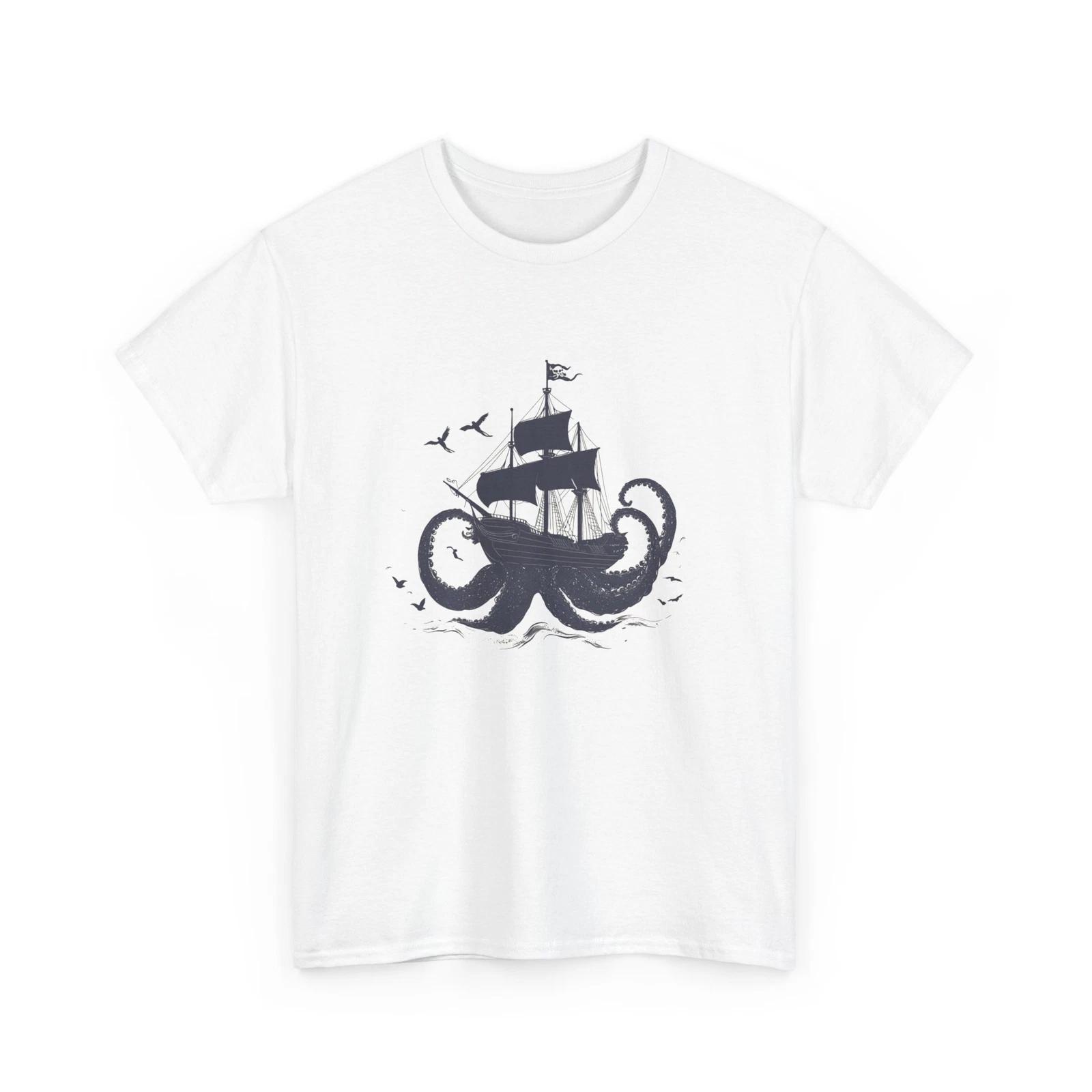 Pirate Ship Kraken Tentacles Cryptozoology T-Shirt | Cryptid Hunter Shirt S