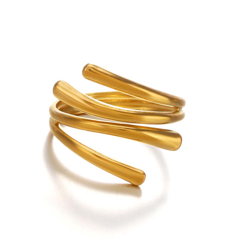 Stainless Steel Gold Color Geometric Open Rings For Women Vintage Metal Irregular Hollow Adjustable Ring Jewelry Gift