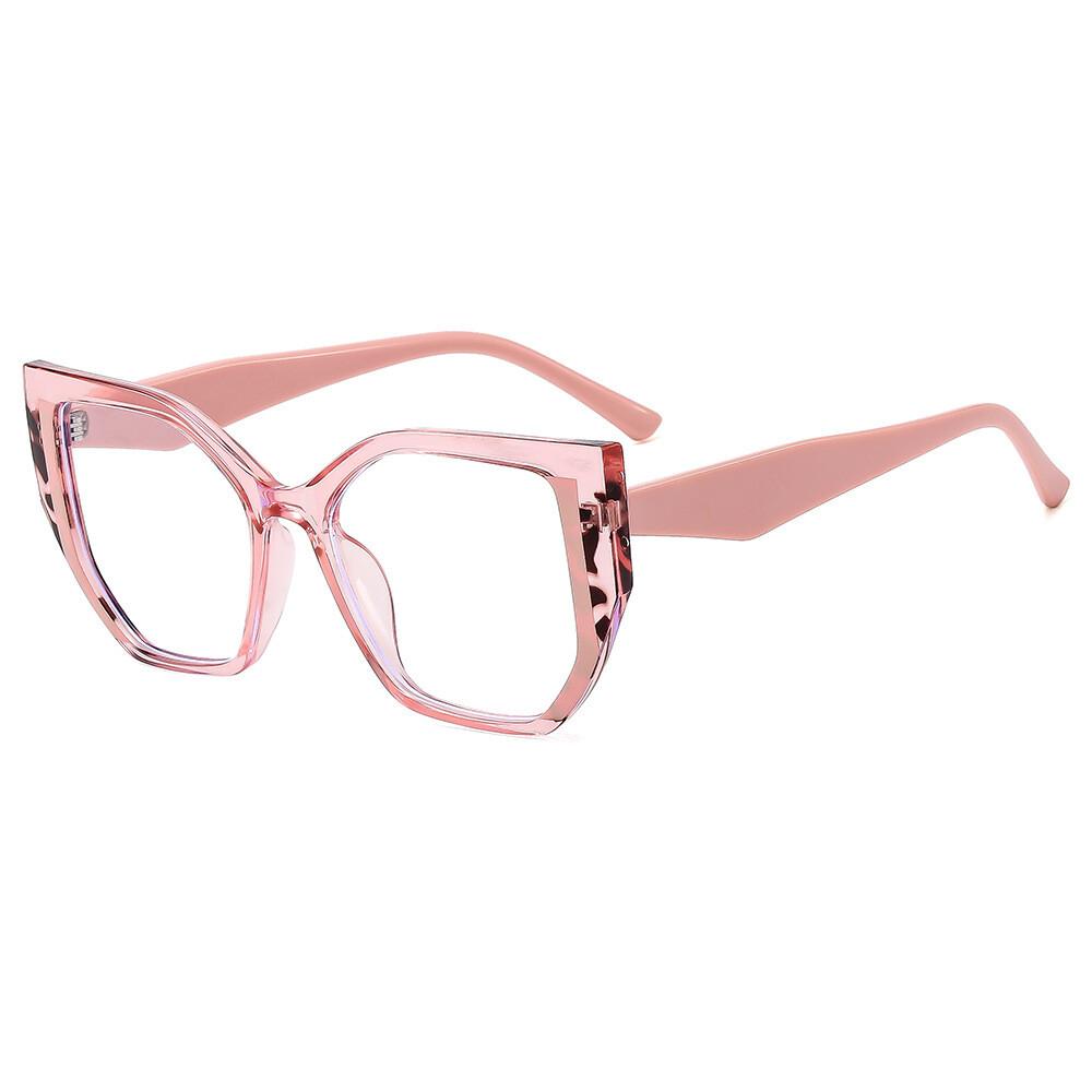 New Fashion Printing Anti-blue Presbyopic Glasses Elderly Spring Leg Oversized Eyeglasses Pink Leopard Polygon Square Glasses +1
