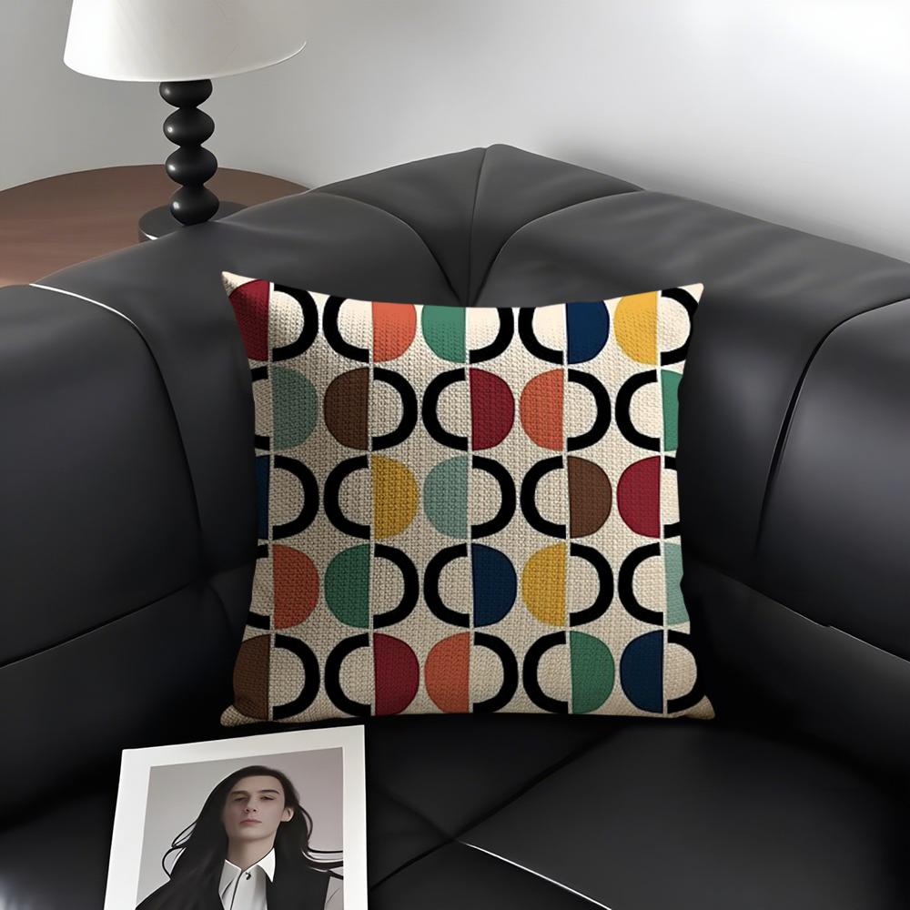 Black Geometric Pattern Cushion Cover Natural Linen Organic Fabric DoubleSided Printing Sofa Home Decor Gift Pillow Case