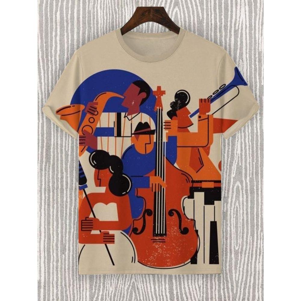 Fashionable oversized men's T-shirt music 3D T-shirt black and white street wear casual short sleeved summer men's clothing party T-shirt top