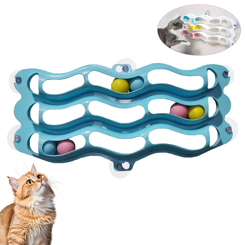Pet Three-Tier Cat Suction Cup Window Sill Track Toy Ball Cat  Exercise Brain-Teasing Toy Wall-Mounted Self-Entertaining Toy