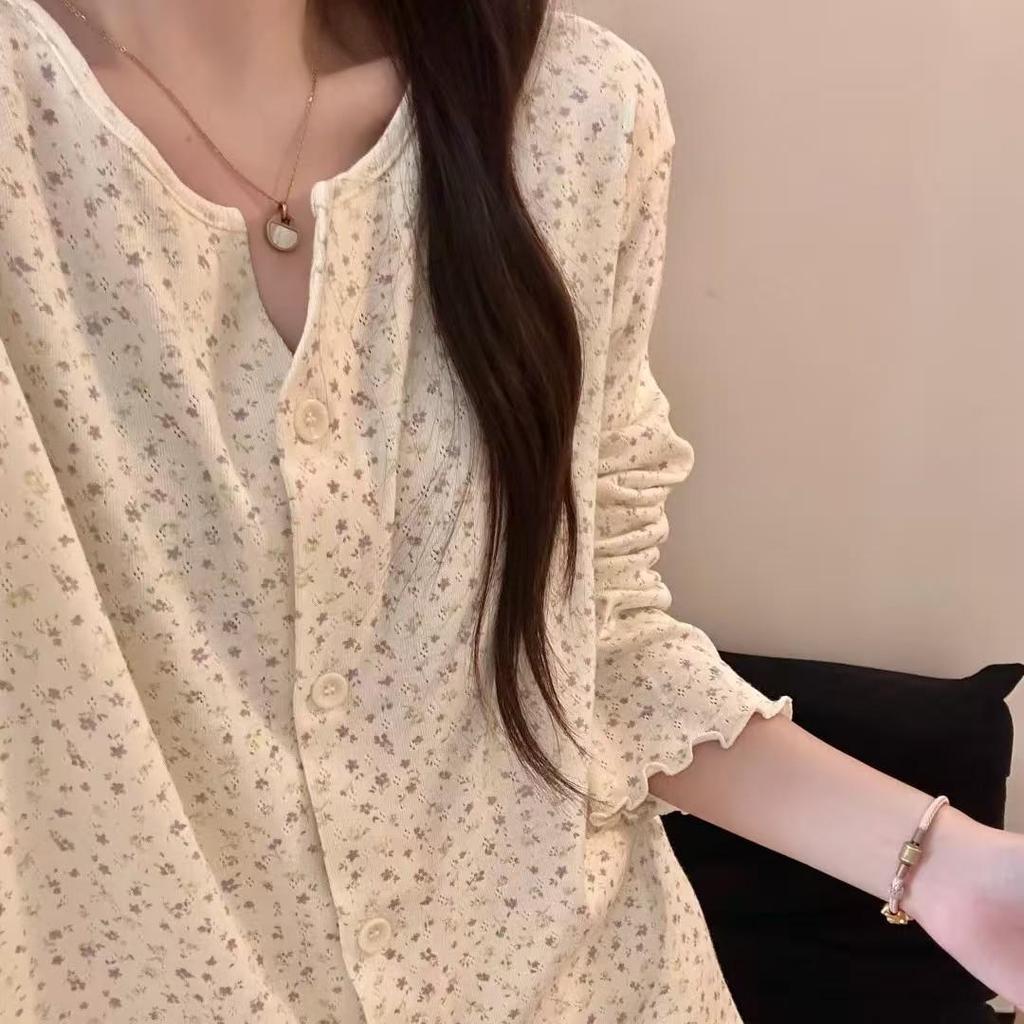 Korean Floral Cotton Pajama Set for Women with Chest Pads - Pink, Autumn 2025