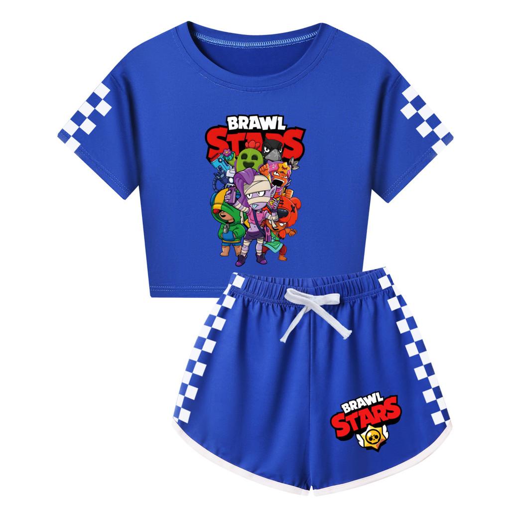 4094 Kids Girls Brawl Stars Print Short Sleeves T-Shirt Shorts Pants Sport Clothes Set
