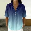 Women Loose Fit Short Sleeve Polo Shirt Vintage Floral Print Button Down Collar Linen Blend Casual Top