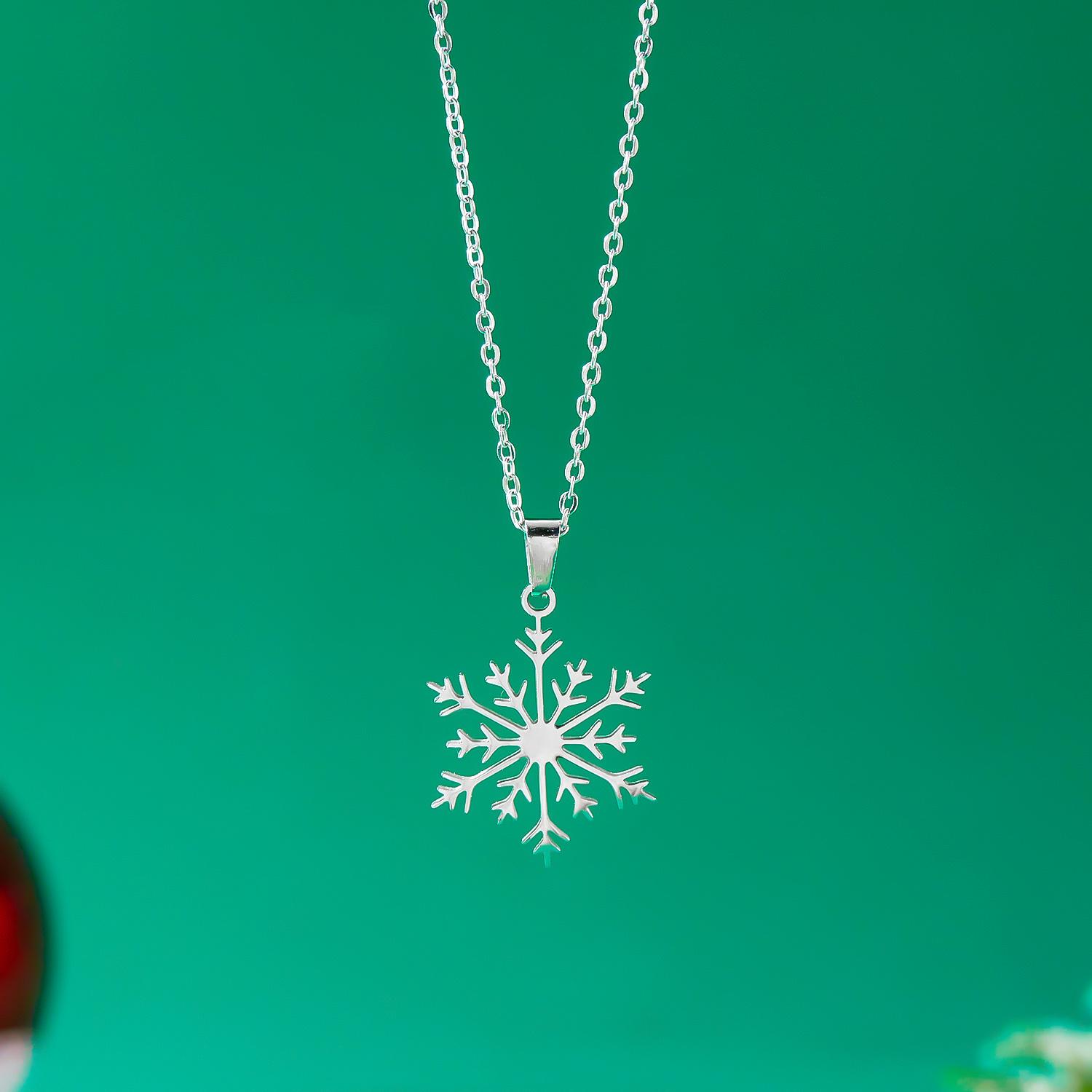 

Stainless Steel Simple Christmas Necklace for Women Santa Claus Snowflake Xmas Tree Elk Pendant Clavicle Choker Party Zircon