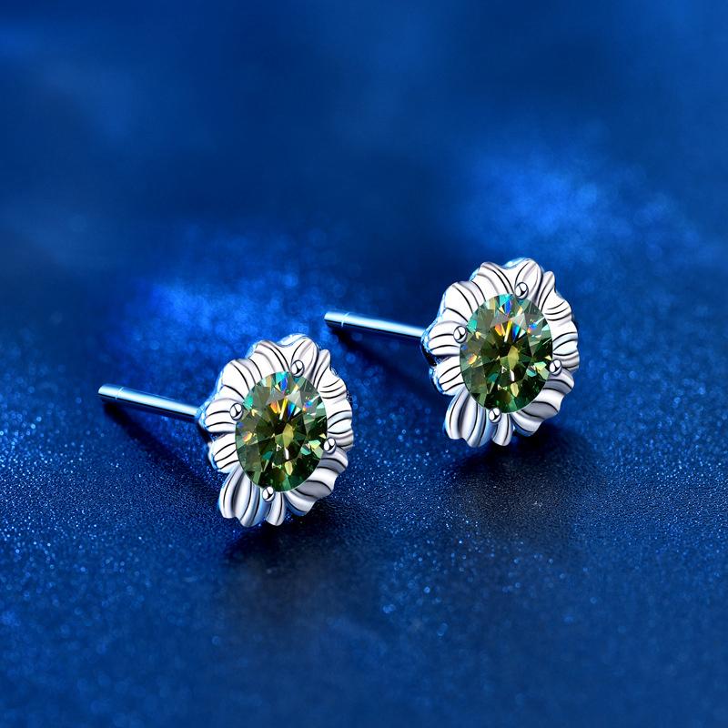 Luxus 0,5ct Grün Weiß Moissanit Ohrringe 925 Sterling Silber Blume Ohrringe Für Frauen Braut Funkelnden Hochzeit Schmuck Geschenke