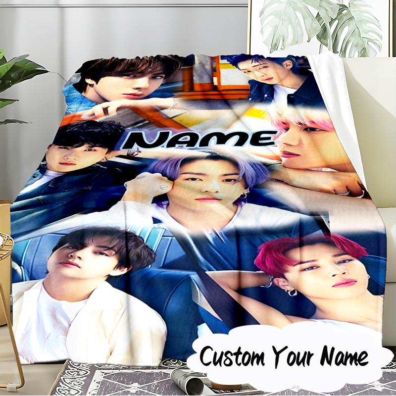 Custom Name Star Collage K-pop Blanket Ideal Bedding Blanket Perfect for Travel, Camping, Living Rooms, Offices, Sofas, Fan Christmas gift