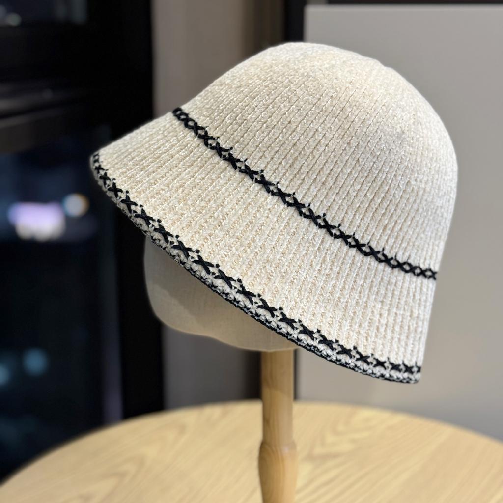 New Autumn and Winter All Match Knitted Bucket Hat for Women Outdoor Warm Plain Face Covering Fisherman Hat Showing Face Small Basin Hat