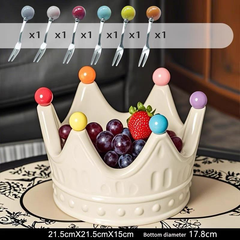Crown Shape Ceramic Fruit Plate Home Living Room Coffee Table Snack Storage Box With Fruit Fork