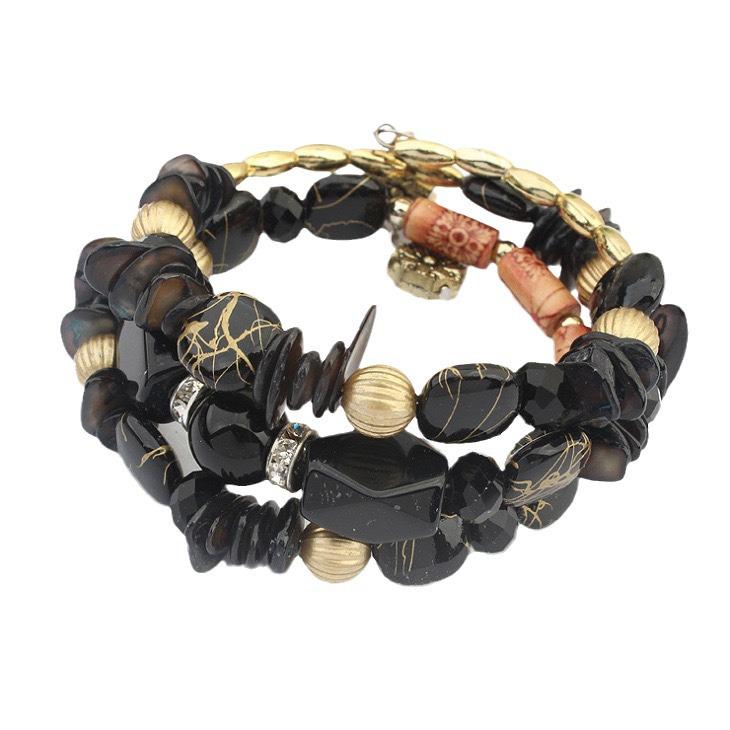 Retro Bohemian Multi-layer Crystal Turquoise Agate Beaded Bracelet