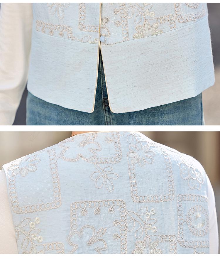 Spring 2025 Women's Embroidered Tang Suit Vest - Chic, Age-Defying Style