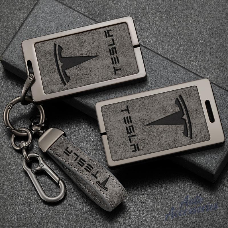 Leder Auto NFC Karten Schlüssel Etui Hülle Zinklegierung Schutzschale Schlüsselanhänger Für Tesla Model 3 Model Y Model S X Schlüsselanhänger Zubehör