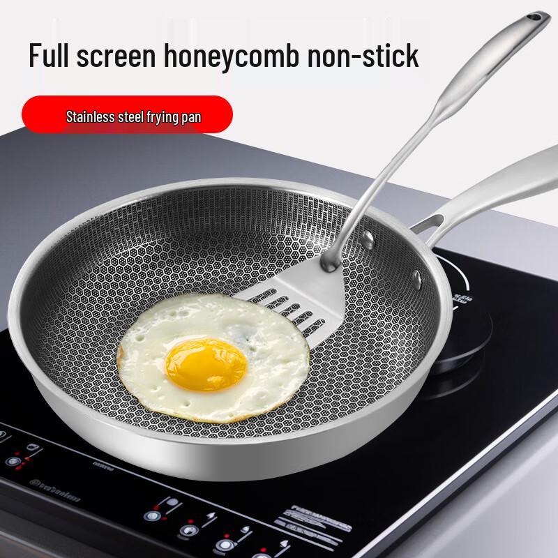 Stainless Steel Honeycomb Frying Pan with Glass Lid