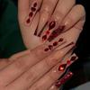 Long Red Glitter Rhinestone Press-On Nails: Ready-Made European & American Style Nail Stickers