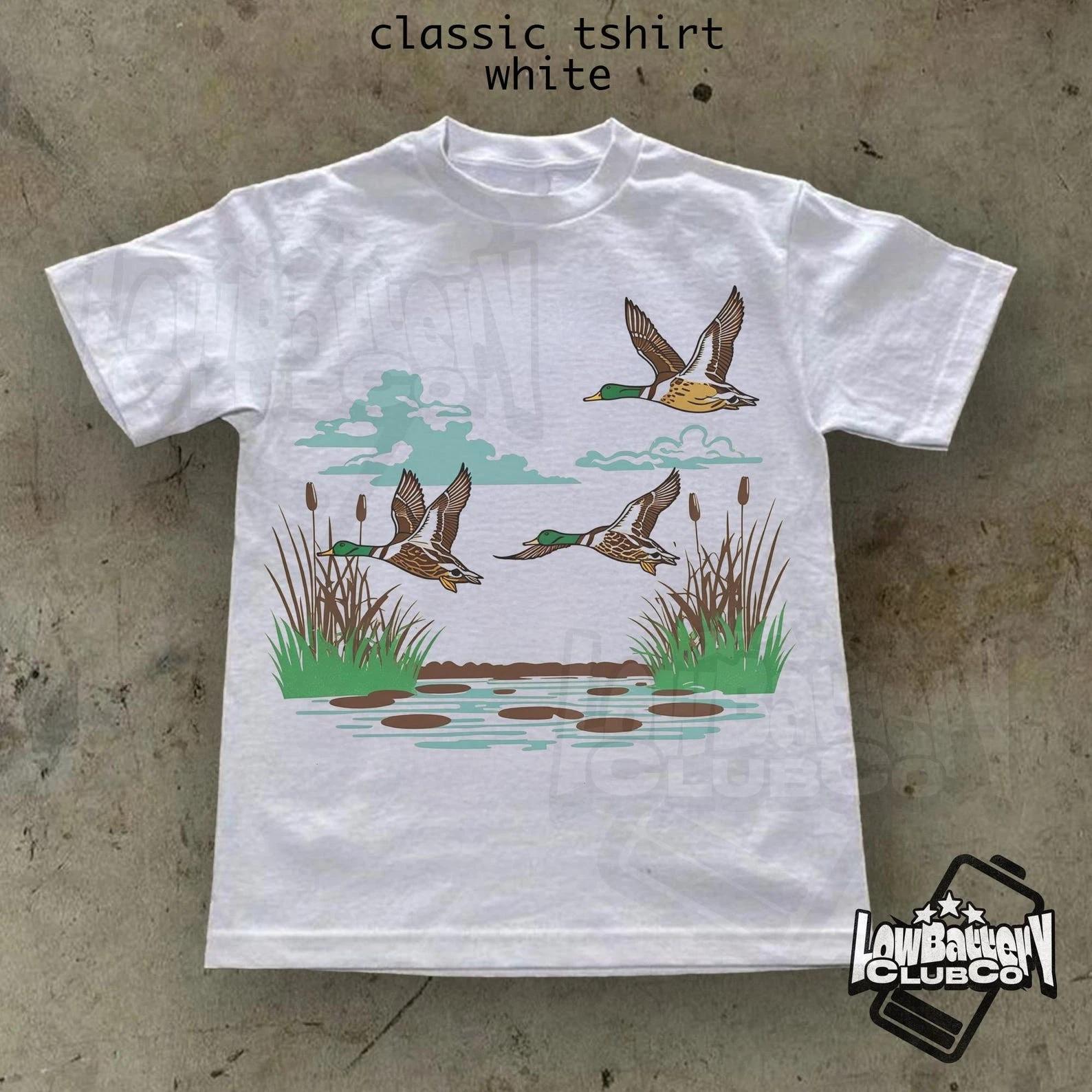 Retro wildlife duck-shaped T-shirt, retro nature-themed animal-patterned shirt, XXXL
