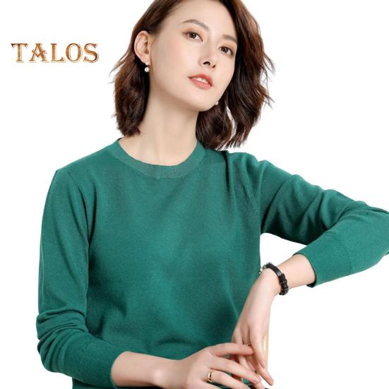 Женские зимние топы однотонные с круглым вырезом длинными рукавами пуловер свитер свободный крой ребристая отделка повседневные трикотажные топы XXL темно-зеленого 1388₽