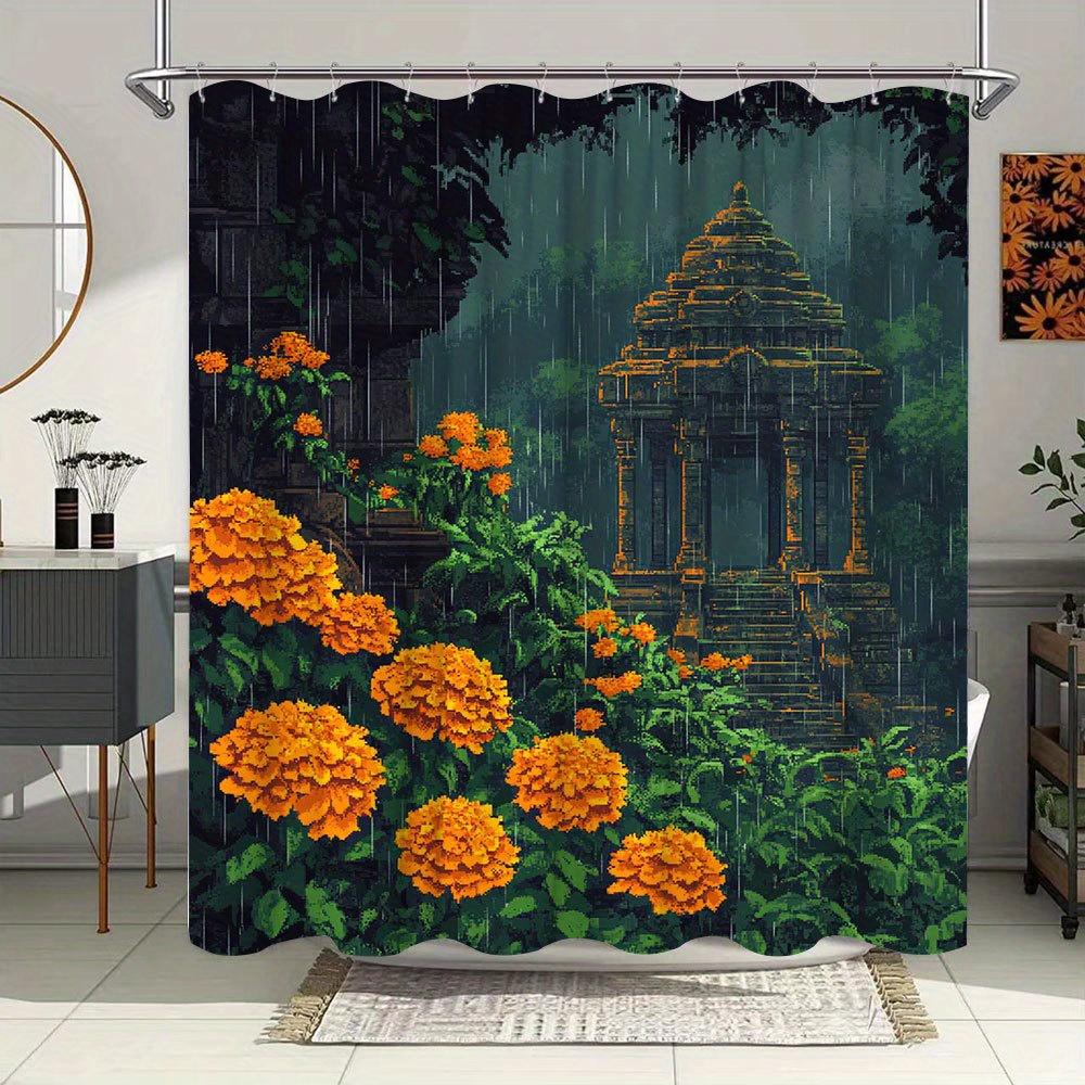 

Rainy Jungle Temple Waterproof Mildew-Resistant Shower Curtain - Mystical Design For An Exotic Bathroom Dcor Experience W60H190(CM)-1 Pcs