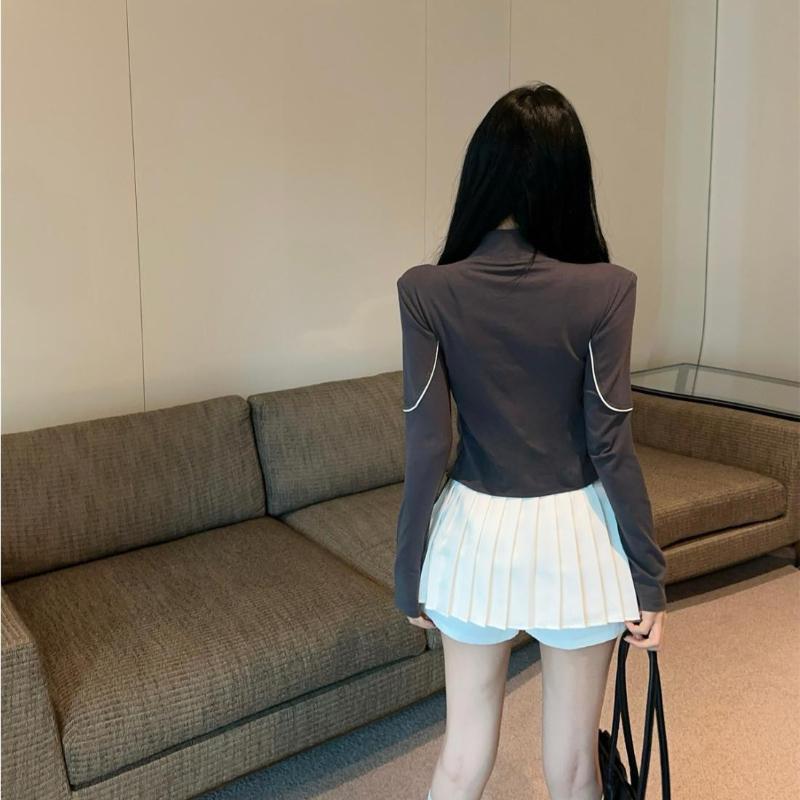 Damskie koszulki z długim rękawem i zamkiem błyskawicznym w stylu retro, do ćwiczeń na rowerze, czarne koszulki z okrągłym dekoltem, dziewczęce koszulki Y2K