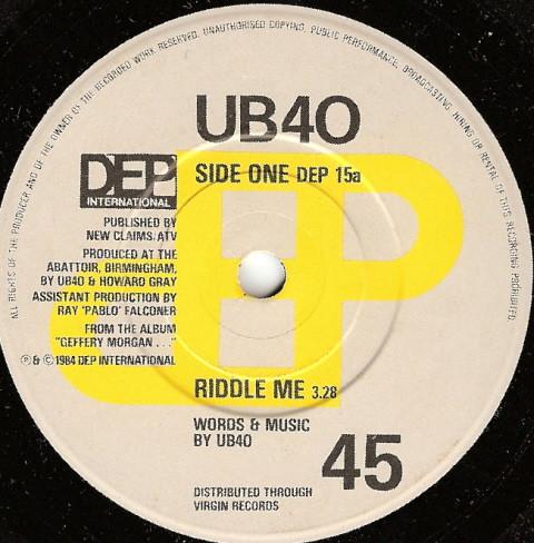 

7inch Record UB40 - Riddle Me DEP15 DEP Internation 1984 UK Reggae, Ska & Dub Used