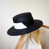 European And American Retro Black Straw Woven Flat Top Top Top Hat Women'S Summer Sunshade Sun Protection Beach Vacation Straw Hat Sun Hat