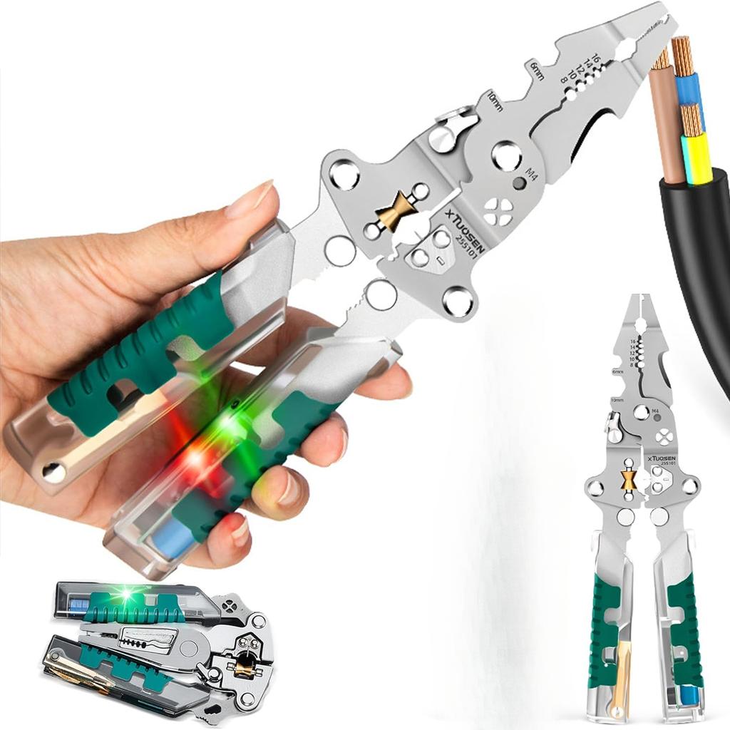 8-in-1 Electrical Pliers with Voltage Tester Multifunction Wire Stripper & Crimper Tool & Electricity Measurement, Ergonomic Grip