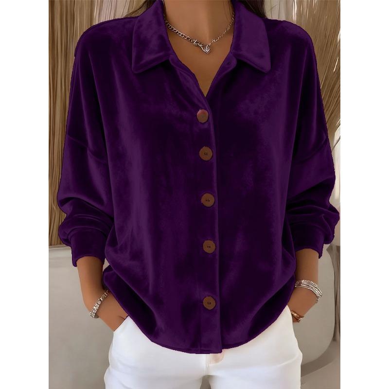 TIFICY Damesmode Casual Lente Herfst Effen Kleur Print Lange Mouw POLO Hals Blouses & Shirts